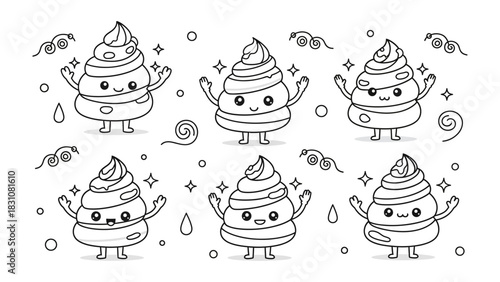Kawaii Poop: Playful animated poop character with adorable features. perfect design for children.