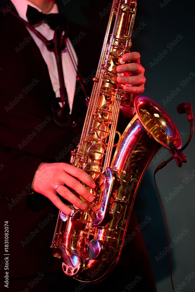 Obraz premium Close-Up of Jazz Musician with Saxophone 