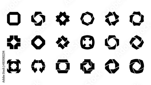 Geometric shape collection: abstract black silhouettes with rotational symmetry