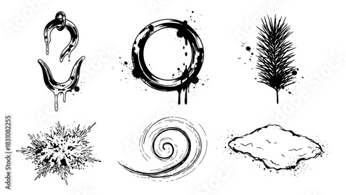 Set of abstract grunge ink elements with creative strokes and textures