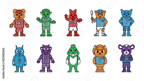 Cartoon Mascot Diversity: a collection of cartoon mascots, each with its unique appearance and personality, standing proudly, representing unity and celebrating diversity. 