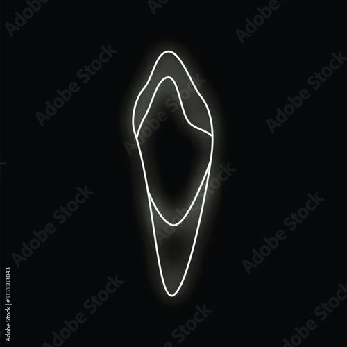 Neon sign representing female genitalia glowing on black background