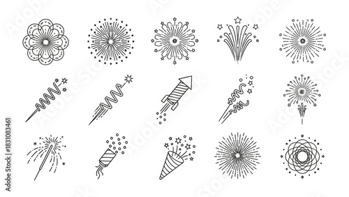 Fireworks Design: A collection of celebratory designs showcases various firework elements, symbolizing moments of joy and celebration. 