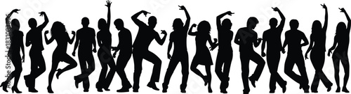 Silhouettes of Diverse Dancers in Dynamic Poses Expressing Rhythm, Movement, and Energy on a Clean White Background