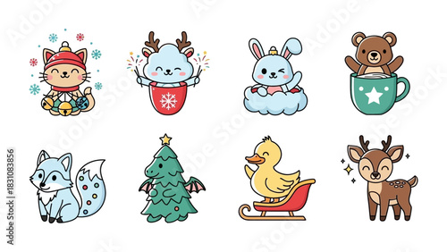 Whimsical Winter Wonders: A collection of adorable illustrations, each showcasing a unique creature in festive attire, evoking the warmth and cheer of the holiday season.