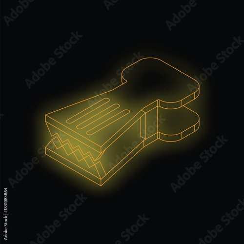 Glowing neon icon of a clothespin glowing on a dark background
