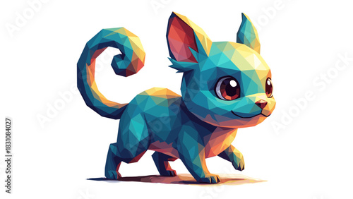 Colorful low poly fantasy animal in geometric style with cute features
