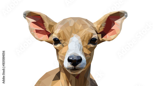 Geometric polygonal art of a dog with large ears on white background