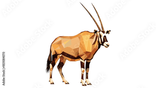 Geometric low poly oryx antelope on white background