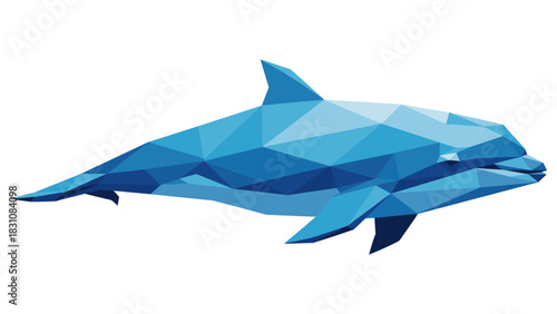 Geometric dolphin: low poly ocean animal in blue abstract art design