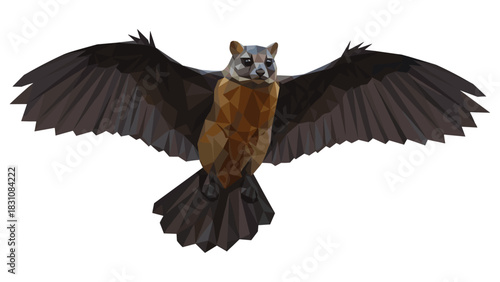 Low poly flying bat in geometric style on white background