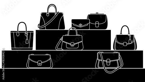 Chic handbag collection display: Shop stylish purses, totes, and clutches for every occasion, offering timeless elegance and modern trends in fashion