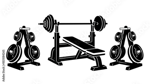 Get Stronger Vector Graphic: Weightlifting Bench with Barbell and Weight Plates, Perfect for Fitness Promotion and Gym Designs, Build Muscle and Achieve Goals