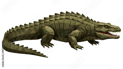 Low poly crocodile design with geometric texture and sharp details