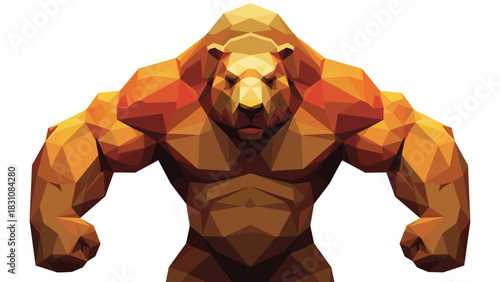 Geometric polygonal bear in powerful pose with bold colors