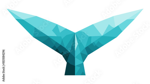 Geometric whale tail design with low poly style in blue tones
