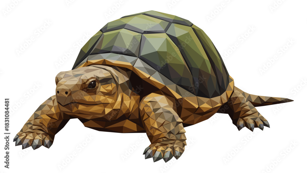 Fototapeta premium Geometric polygonal tortoise design with vibrant colors and realistic detailing