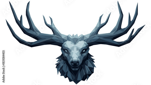 Geometric polygonal deer head with antlers in low poly style