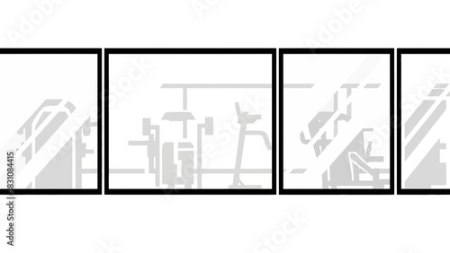 Gym equipment line art with modern design, perfect for fitness app or website, promoting health, wellness, and active lifestyle with a clean aesthetic