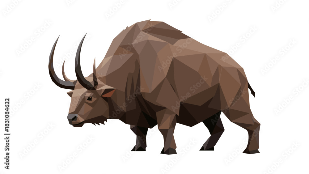 Obraz premium Geometric polygonal bison with horns in minimalist style on white background
