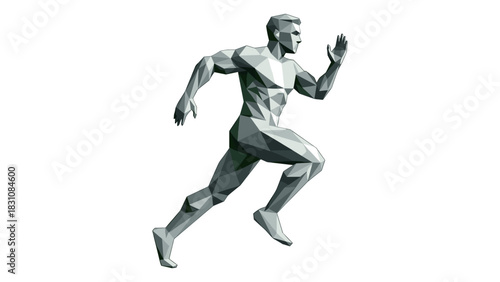 Geometric polygonal runner in motion on white background