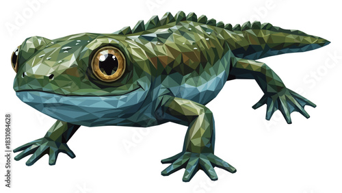 Geometric low poly lizard with detailed textures on white background