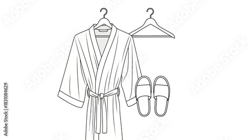 Elegant robe and slippers invite relaxation, perfect for spa day promotions and luxurious lifestyle designs with a modern, minimalist aesthetic