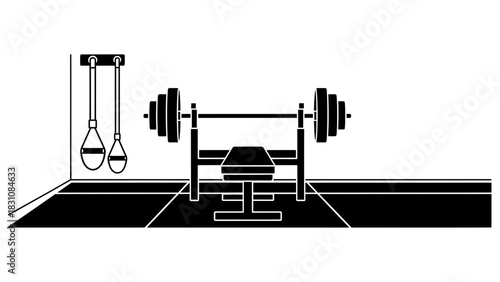 Gym equipment ready for intense workout in a modern fitness center perfect for strength training, weightlifting, and total body transformation goals