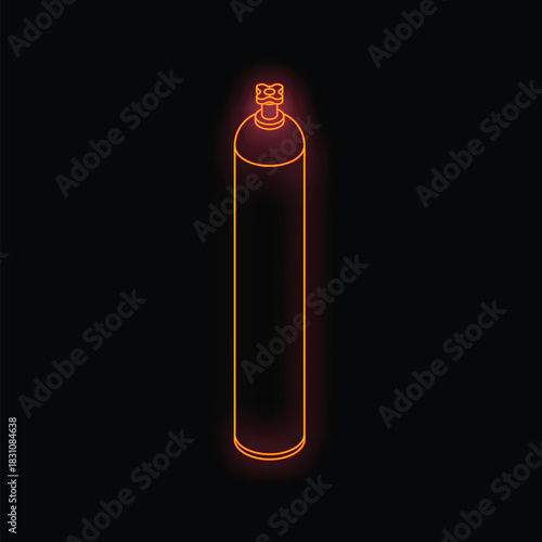 Orange neon gas cylinder glowing on dark background