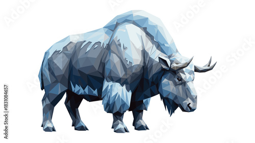 Geometric polygonal yak with blue gradient on white background