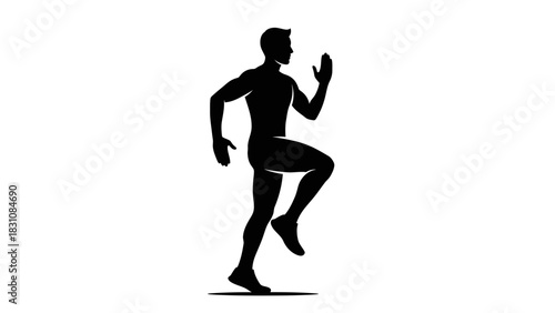 Dynamic silhouette of a man running, ideal for fitness, sports, or health content, promoting energy and active lifestyle, originally a vector graphic