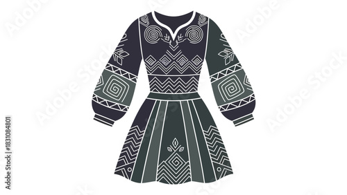 Elegant embroidered dress with folk pattern, a stunning piece showcasing tradition, perfect for fashion blogs, cultural events, and heritage projects