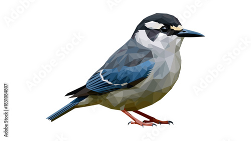 Geometric bird design with low poly art style on white background