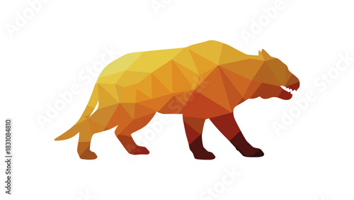 Geometric gradient saber-toothed tiger silhouette in low poly design