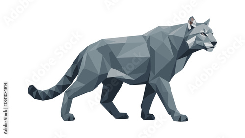 Geometric low poly puma walking side view
