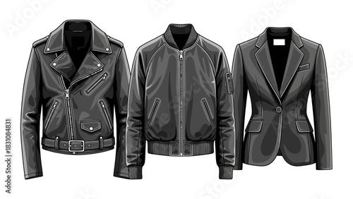 Three Styles of Black and Grey Jackets and Blazer