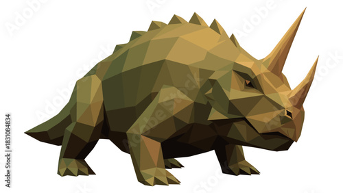 Low poly triceratops dinosaur art: geometric prehistoric animal design