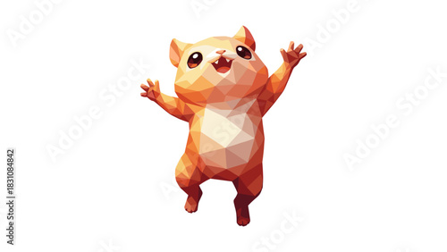 Geometric hamster: low poly art of a cute, joyful rodent in mid-jump