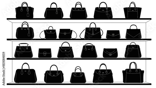 Collection of Women's Handbags on Display Shelves