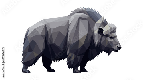 Geometric low poly musk ox on white background