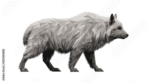 Geometric low poly wolf in profile view on white background