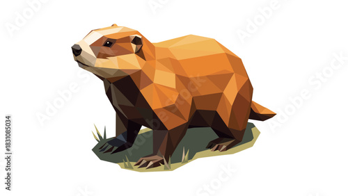Polygonal geometric groundhog design in low poly style on white background