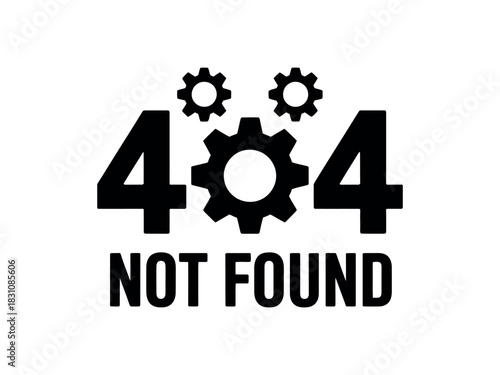 Error message with the text not found and gears on a white background