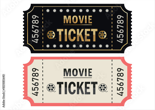 Vintage cinema movie ticket pass design template with classic perforated voucher style