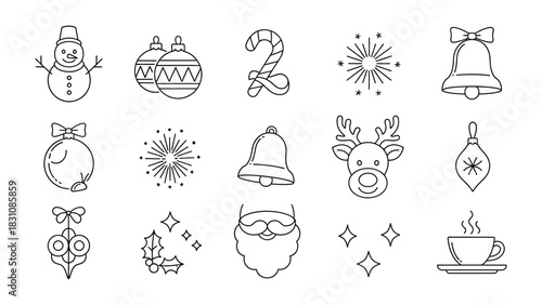 Festive Ornaments: A charming array of hand-drawn Christmas ornaments and celebratory icons, capturing the spirit of winter festivities.