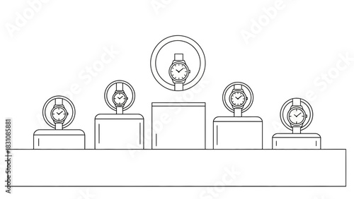 Line Art Display of Five Wristwatches