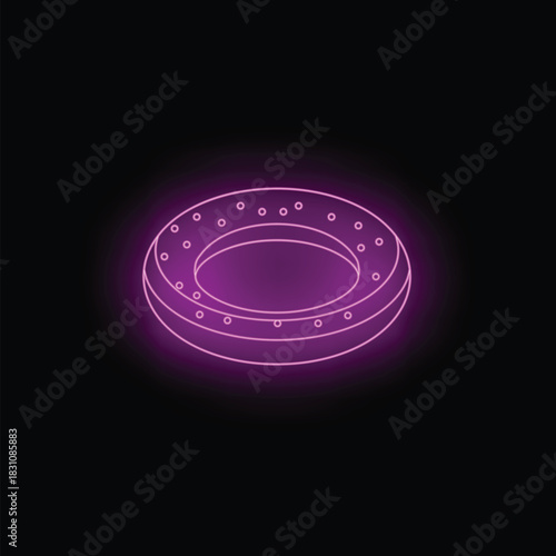 Bright pink neon sign showing an inflatable swim ring on a black background