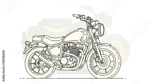 Vintage Motorcycle: A classic motorcycle illustration, capturing the essence of freedom and adventure with a detailed line drawing.
