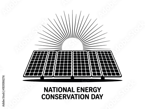 Illustration of solar panels with sun rays for energy conservation day
