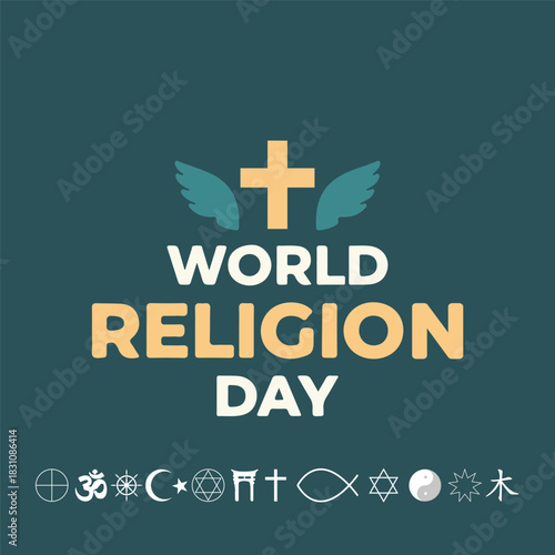 Religion World Day icons typography, vector art illustration.